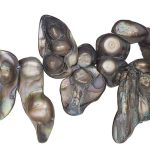 Pearl, cultured freshwater (dyed), silver peacock, 14x10mm-23x15mm top-drilled double baroque, D- grade, Mohs hardness 2-1/2 to 4. Sold per 16-inch strand.