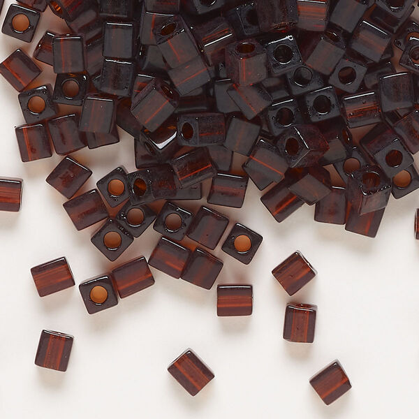 Seed bead, Miyuki, glass, pkg/250g, 3.5-3.7mm square, transparent dark amber yellow (SB-134). image number 0