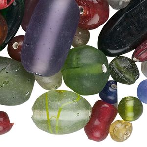 Bead mix, glass, transparent to opaque multicolored, 7x5mm-40x13mm mixed shape. Sold per 100-gram pkg.