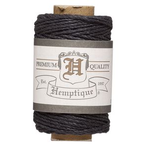 Cord, Hemptique®, polished hemp, black, 1mm diameter, 20-pound test. Sold per 98-foot spool.