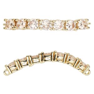 Focal, cubic zirconia and gold-plated brass, topaz, 40x5mm curved rectangle. Sold individually.