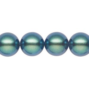 Pearl 30pk pearlescent peacock green, Preciosa Czech crystal 12mm round