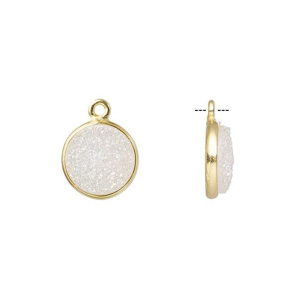 Druzy agate / sterling silver 1pkg1, electrocoated gold finished hand-cut flat round drop 11mm image number 0