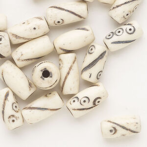 Bead, bone (dyed) 1pkg20, antiqued brown, 12x5mm-12x6mm carved spiral hairpipe with lines and dots.