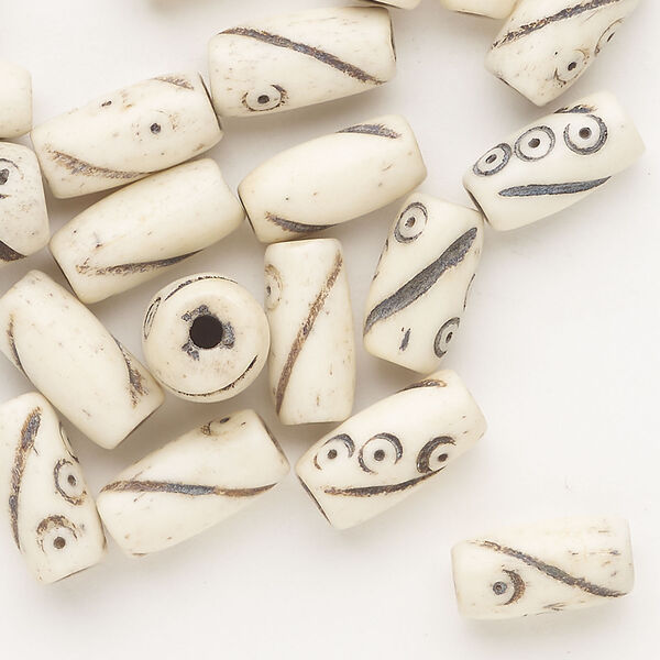 Bead, bone (dyed) 1pkg20, antiqued brown, 12x5mm-12x6mm carved spiral hairpipe with lines and dots. image number 0