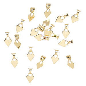 Bail, glue-on 1pkg20, gold-plated brass, 13.5x7mm with 7x7mm heart pad.