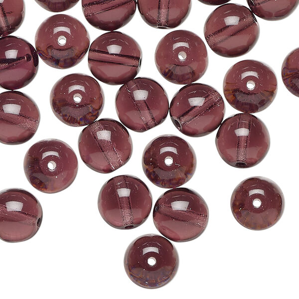 Bead 1pkg50, Czech glass druk, transparent amethyst purple, 8mm round. image number 0