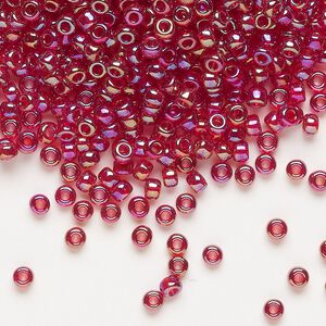 Seed bead, Miyuki, glass, pkg/50g, #8 rocaille, translucent rainbow ruby (RR-298).
