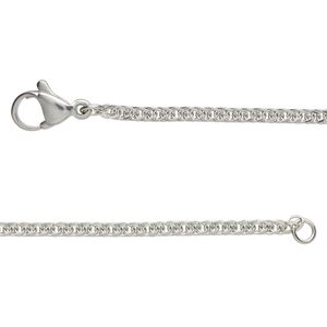 Chain, stainless steel, 2mm double curb, 18 inches with lobster claw clasp. Sold individually.