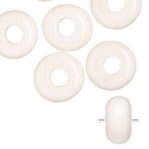 Bead, Dione®, bone (dyed / waxed), white, 14x7mm rondelle. Sold per pkg of 6.