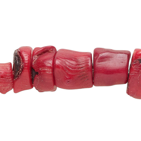 Bead, bamboo coral (dyed), red, 9x2mm-15x13mm vertebrae, C grade, Mohs hardness 3-1/2 to 4. Sold per 15-inch strand. image number 0