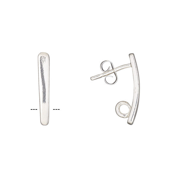 Earstud, sterling silver, 18x3mm curved bar with closed loop. Sold per pair. image number 0