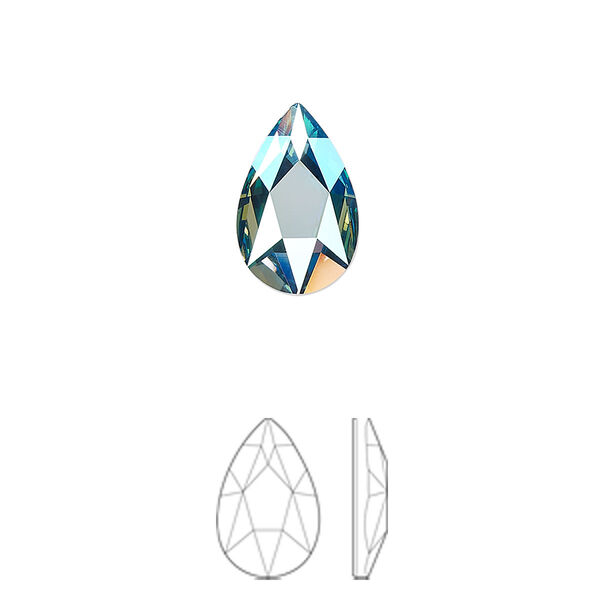 Flat back 6pk aquamarine shimmer foil back, Crystal Passions® 14x9mm pear 2303 image number 0