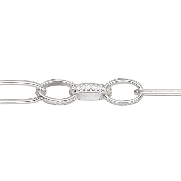 Chain, sterling silver, 7mm  textured long and short. Sold per pkg of 5 feet. image number 0