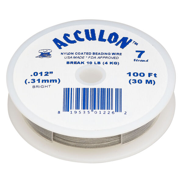 Beading wire, Acculon®, nylon-coated stainless steel, clear, 7 strand, 0.012-inch diameter. Sold per 100-foot spool. image number 0