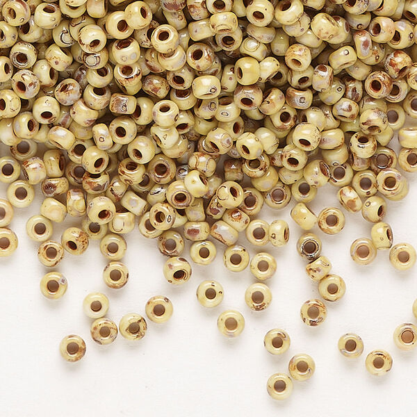Seed bead, Miyuki, glass, pkg/250g, #8 rocaille, opaque Picasso yellow, (RR-4512). image number 0