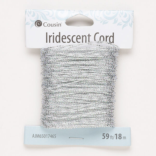 Cord, nylon, iridescent silver, 1mm round. Sold per 59-foot pkg. image number 0