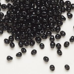 Seed bead, Miyuki, glass, pkg/250g, 4x3.4mm fringe, opaque black (DP-401).