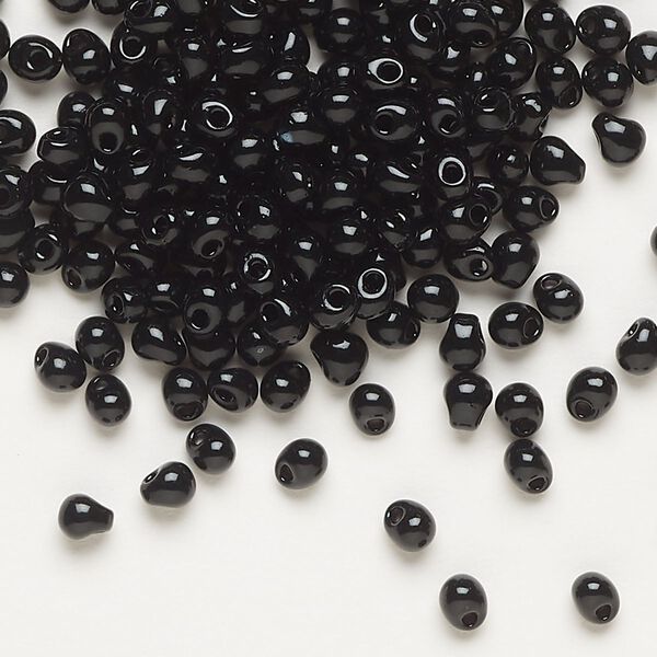 Seed bead, Miyuki, glass, pkg/250g, 4x3.4mm fringe, opaque black (DP-401). image number 0