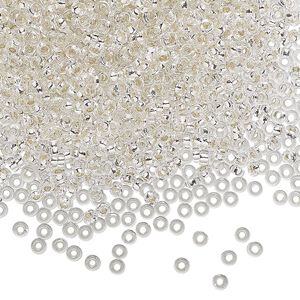 Seed bead, Miyuki, glass, pkg/50g, 2.2x1mm spacer rondelle, transparent silver-lined clear, (SPR2.2-1).