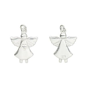 Charm, sterling silver, 13x12mm two-sided angel with 3mm closed jump ring. Sold individually.