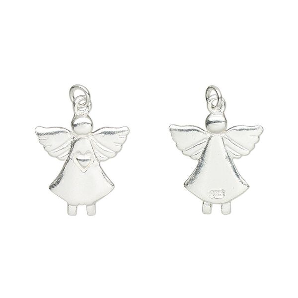 Charm, sterling silver, 13x12mm two-sided angel with 3mm closed jump ring. Sold individually. image number 0