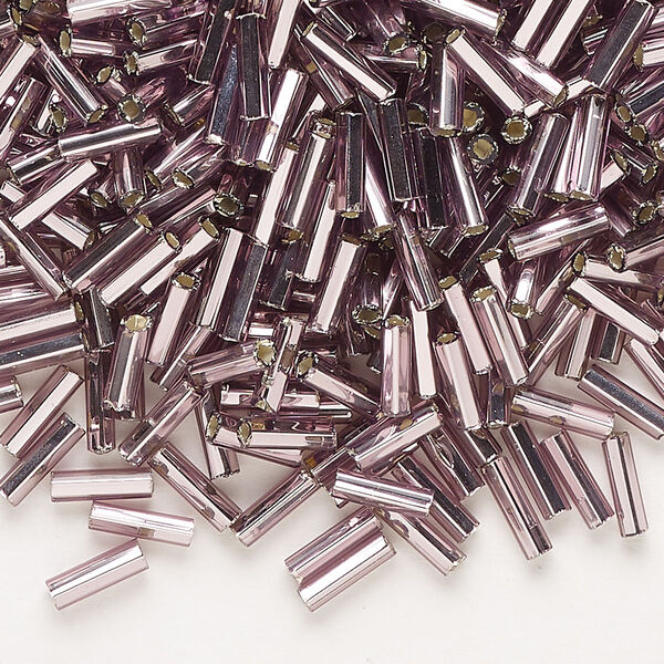 Bead, Preciosa Ornela Czech glass, bugle bead, pkg/50g, 1/4 inch, silver-lined transparent light amethyst, (27010). image number 0