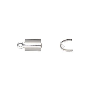 Cord end, fold-over, silver-finished brass, 8x5.5mm with 5mm inside diameter. Sold per pkg of 20.