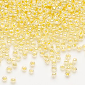 Seed bead, Miyuki, glass, pkg/250g, #8 rocaille, opaque inside dyed color luster light daffodil (RR-516).