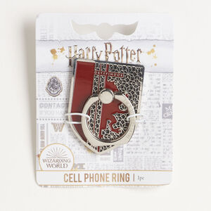 Cell phone ring 1pkg1, silver-finished brass and steel / enamel, red and black, 48x36mm Gryffindor™ shield.