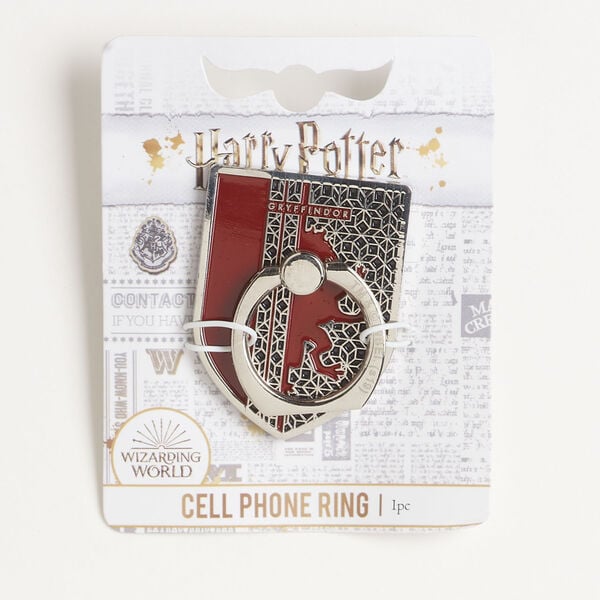 Cell phone ring 1pkg1, silver-finished brass and steel / enamel, red and black, 48x36mm Gryffindor™ shield. image number 0