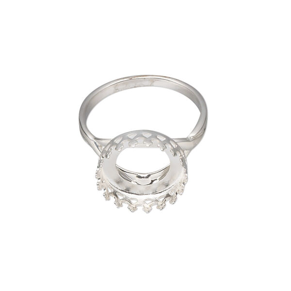 Ring, sterling silver, 13mm round with filigree edge and 12mm round cabochon bezel setting, size 7. Sold individually. image number 0
