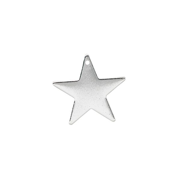Charm, silver-plated brass, 17mm star. Sold per pkg of 10. image number 0