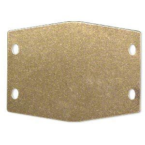 Focal, brass, 52x39mm double-sided flat hexagon blank with (4) 4x2mm holes. Sold per pkg of 2.
