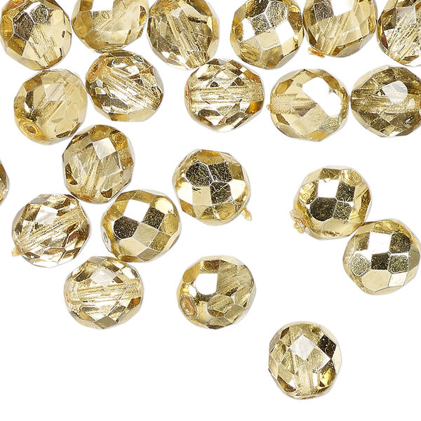 Bead 1pkg50, Czech fire-polished glass, clear with half-coat metallic pale gold, 8mm faceted round. image number 0