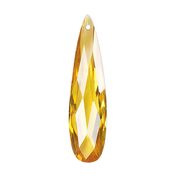 Focal, cubic zirconia, gold, 36x9mm faceted teardrop, Mohs hardness 8-1/2. Sold per pkg of 2. image number 0