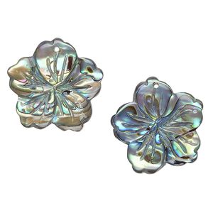 Drop, paua shell (natural), 20x20mm flower. Sold per pkg of 2.