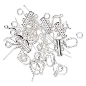 Finding, silver-plated brass, assorted shape. Sold per pkg of 60.