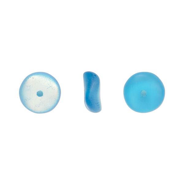 Bead, Czech pressed glass, blue frost AB, 10x4mm rondelle. Sold per 15" to 16" strand. image number 0