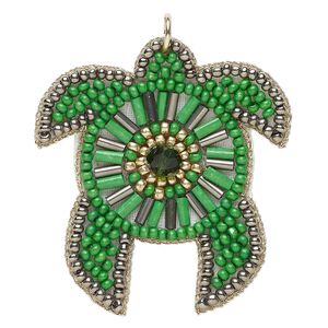 Focal 1pkg1 seed bead / bugle bead / felt, multicolored,  46x42mm handmade turtle.