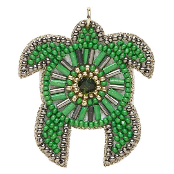 Focal 1pkg1 seed bead / bugle bead / felt, multicolored,  46x42mm handmade turtle. image number 0