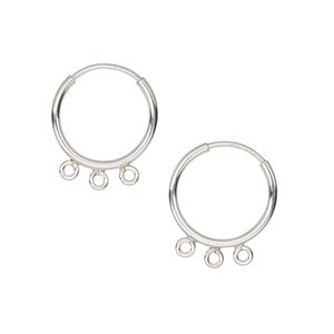 Earring hoop 1pkg2 sterling silver, 14mm round / endless loop / 3 bottom loops, 21 gauge 1 pair