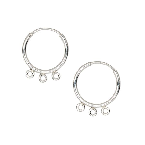 Earring hoop 1pkg2 sterling silver, 14mm round / endless loop / 3 bottom loops, 21 gauge 1 pair image number 0