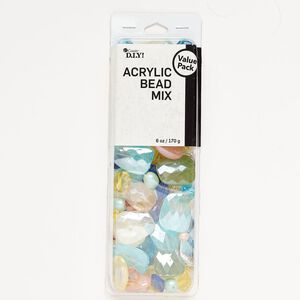 Bead mix, acrylic, mixed luster colors, 6mm-30x24mm mixed shapes. Sold per 1-ounce pkg.