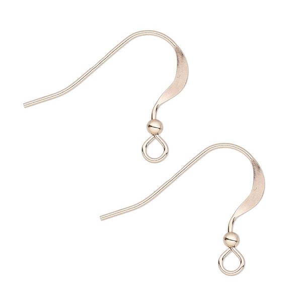 Ear wire fishhook 1pkg2 14Kt rose gold-filled, 17mm flat / 2mm ball / open loop, 22 gauge 1 pair image number 0