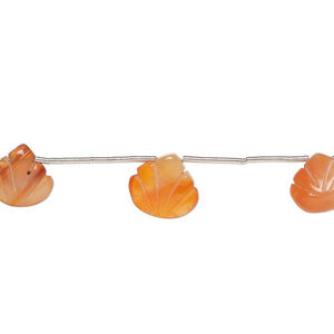 Carnelian 1pkg7, hand-cut top-drilled carved leaf bead, 11x10mm-15x12mm light to medium