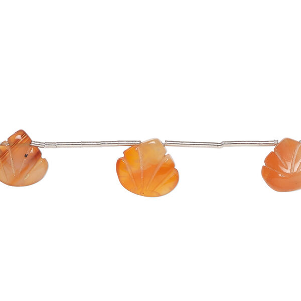 Carnelian 1pkg7, hand-cut top-drilled carved leaf bead, 11x10mm-15x12mm light to medium image number 0