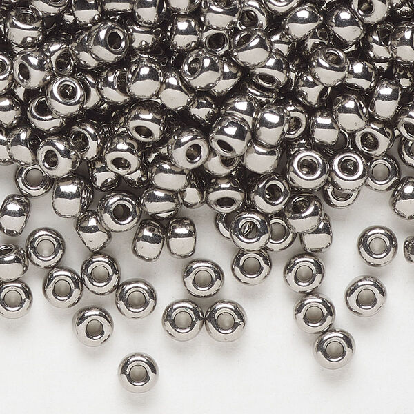 Seed bead, Miyuki, glass, pkg/4g, #6 rocaille, opaque nickel-plated (RR-190). image number 0