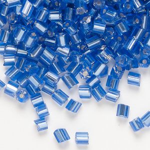 Seed bead, glass, pkg/50g, #6 hex 2-cut, translucent silver-lined blue.