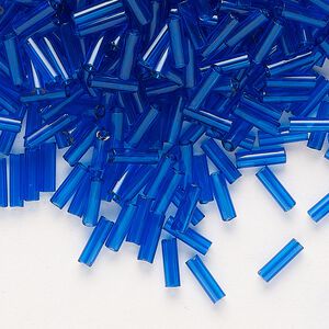 Bead, Preciosa Ornela Czech glass, bugle bead, pkg/500g, 1/4 inch, transparent sapphire blue, (60300).
